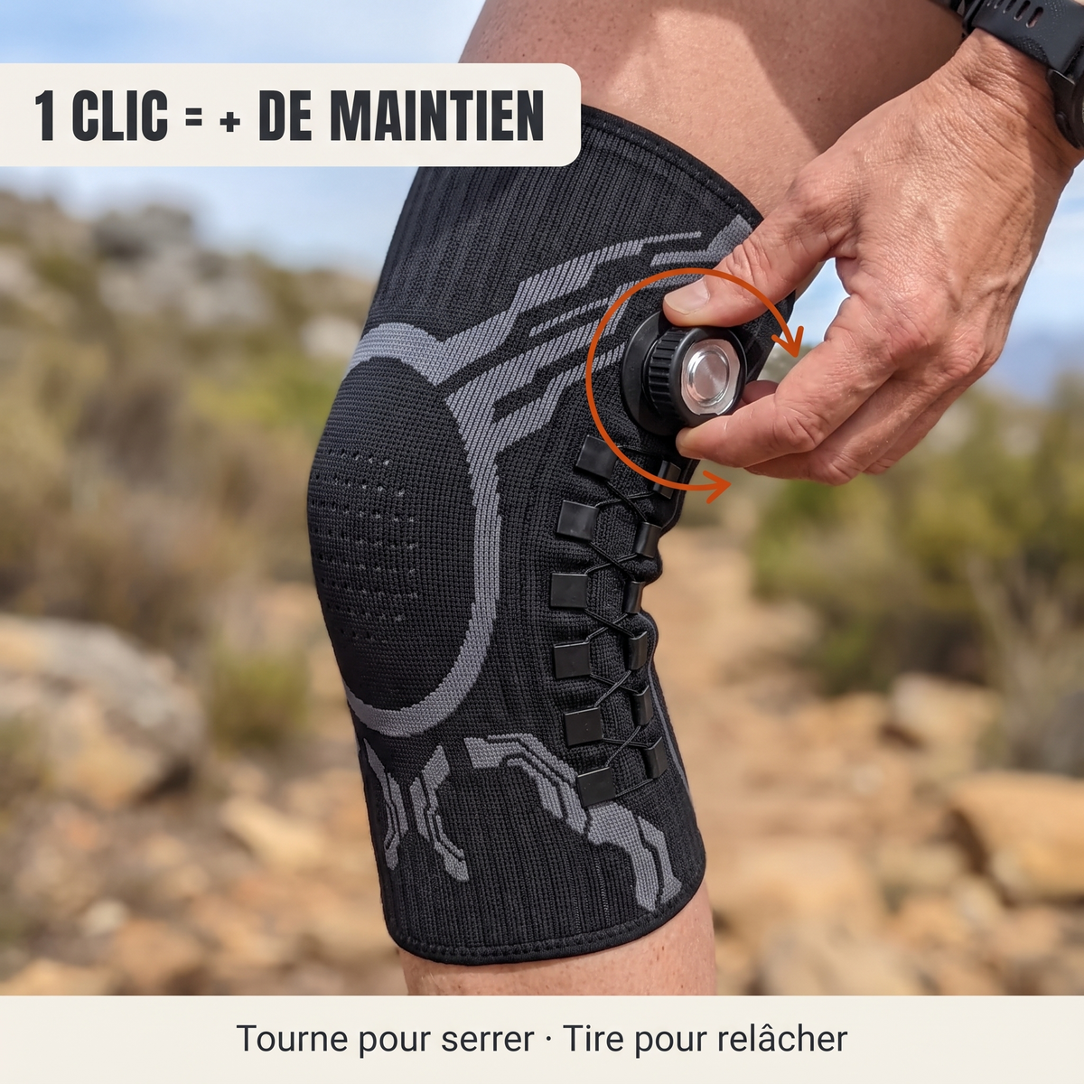 1 clic = plus de maintien : tourne pour serrer, tire pour relâcher